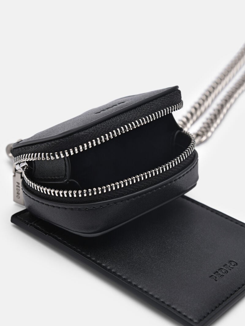 Pedro Leather Lanyard with Women Card Holders Black | Q9Q-959