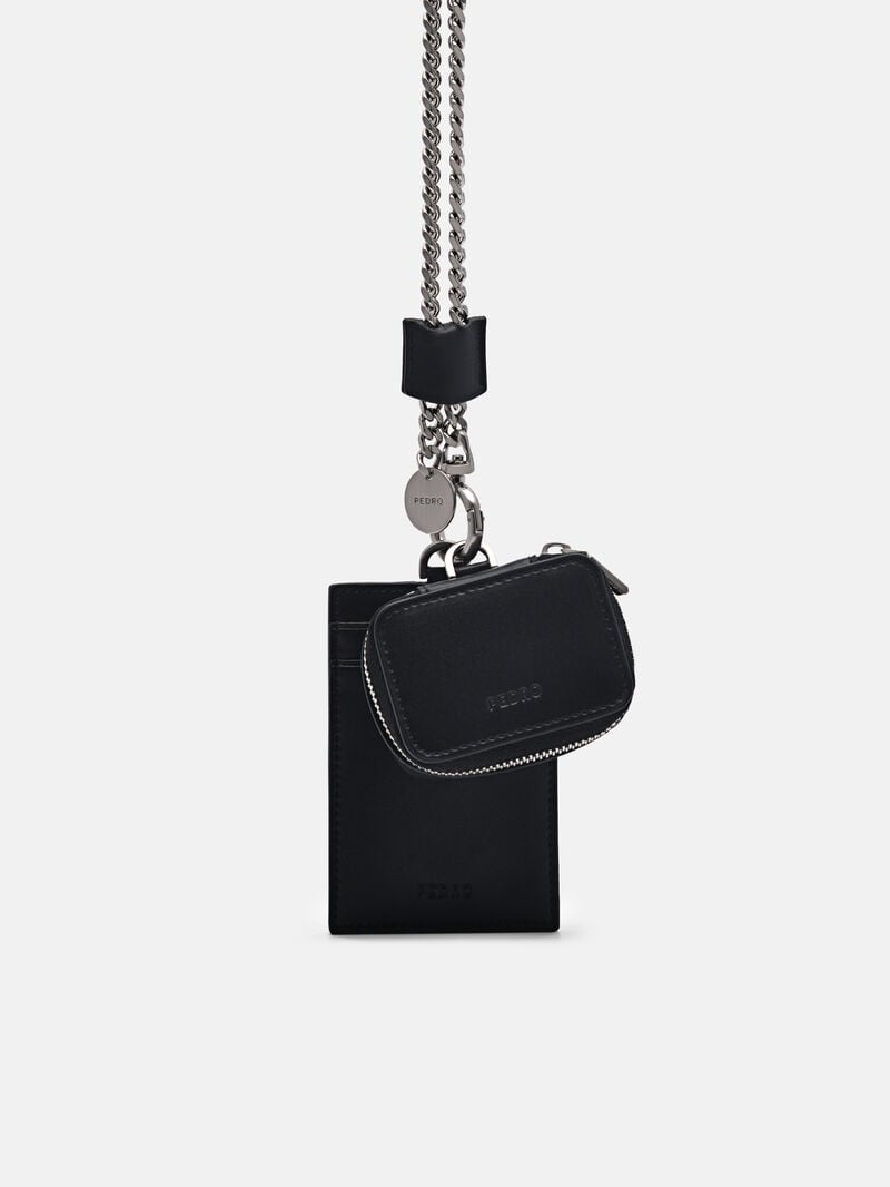 Pedro Leather Lanyard with Women Card Holders Black | Q9Q-959