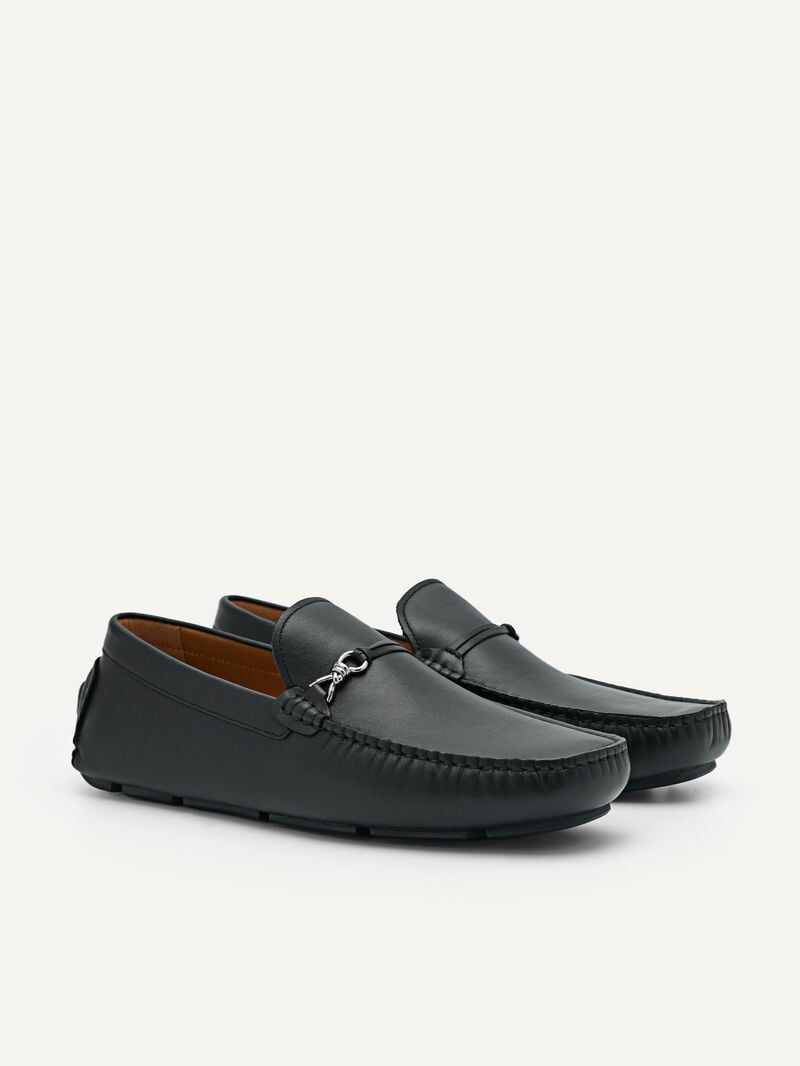 Pedro Leather Metal Bit Men Moccasins Black | Q9Q-1723