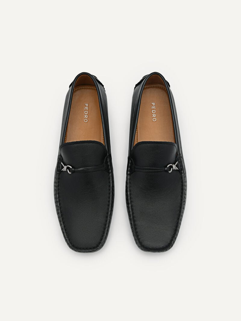 Pedro Leather Metal Bit Men Moccasins Black | Q9Q-1723
