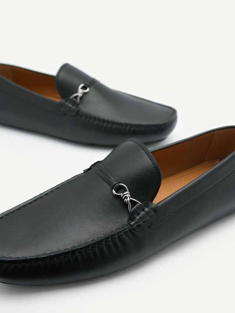 Pedro Leather Metal Bit Men Moccasins Black | Q9Q-1723