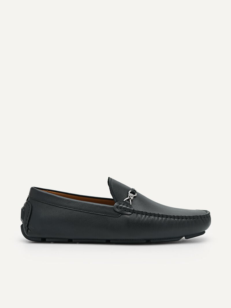 Pedro Leather Metal Bit Men Moccasins Black | Q9Q-1723