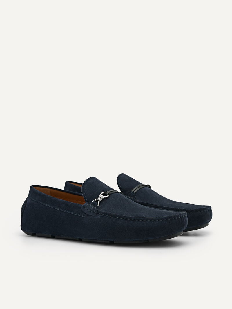 Pedro Leather Metal Bit Men Moccasins Navy | Q9Q-1724