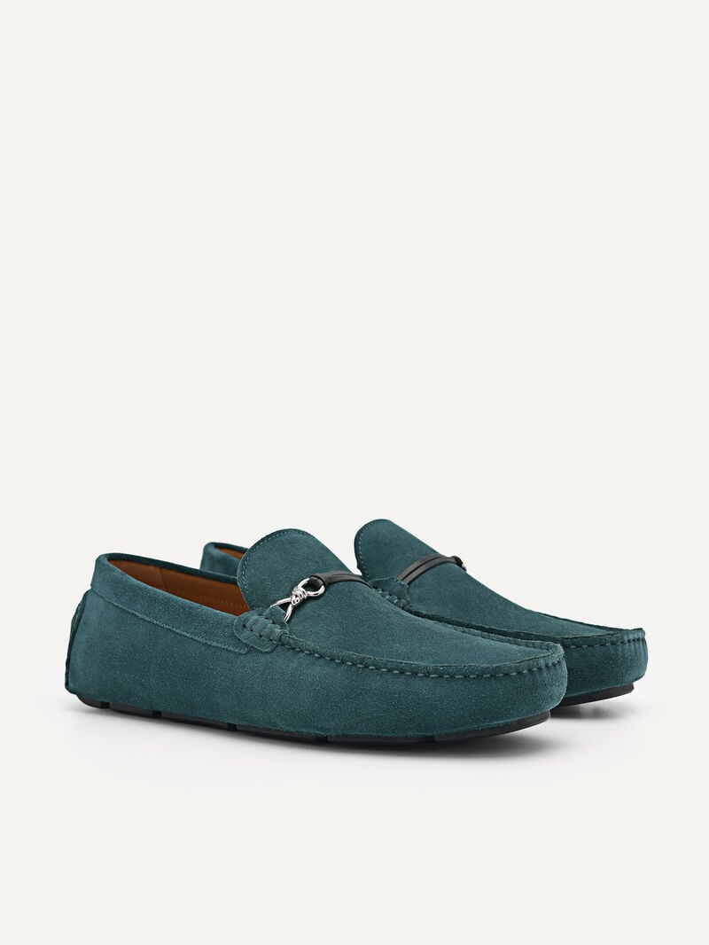 Pedro Leather Metal Bit Men Moccasins Teal | Q9Q-1725