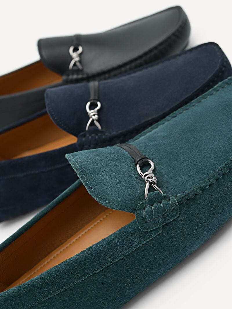 Pedro Leather Metal Bit Men Moccasins Teal | Q9Q-1725