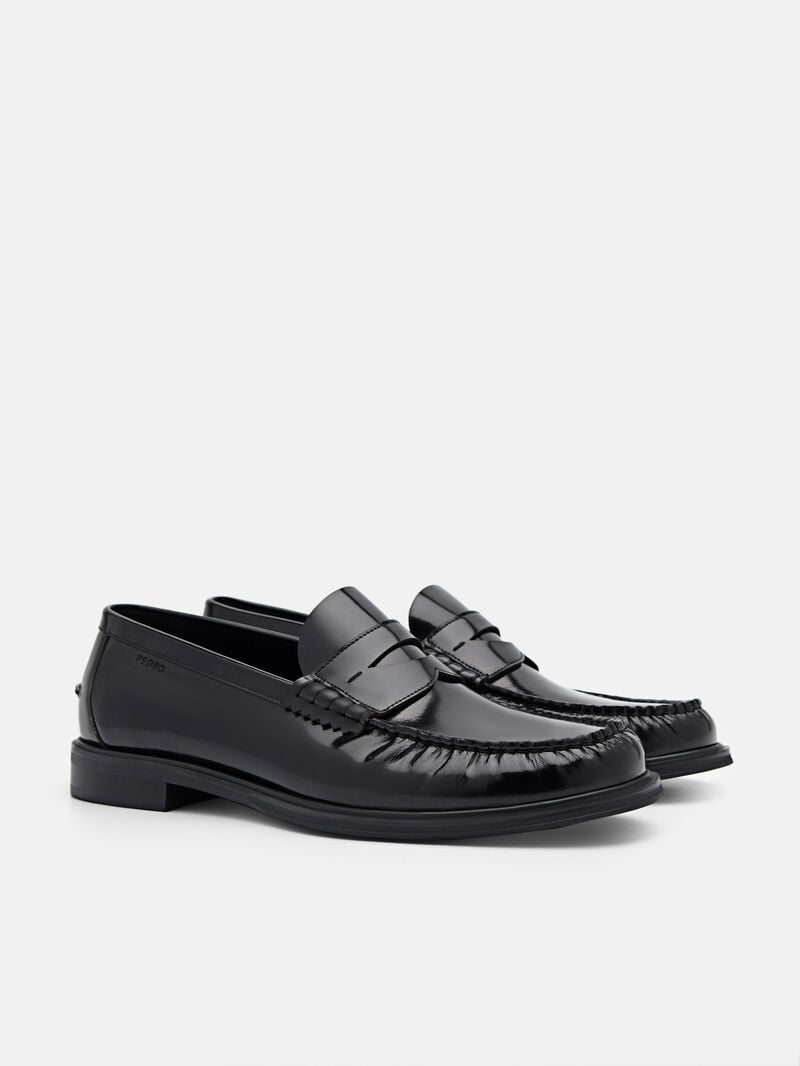 Pedro Leather Penny Men Loafers Black | Q9Q-2115