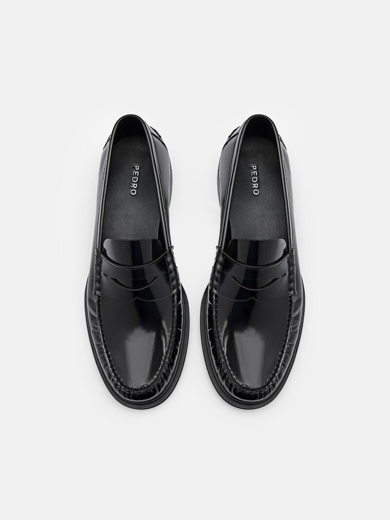 Pedro Leather Penny Men Loafers Black | Q9Q-2115