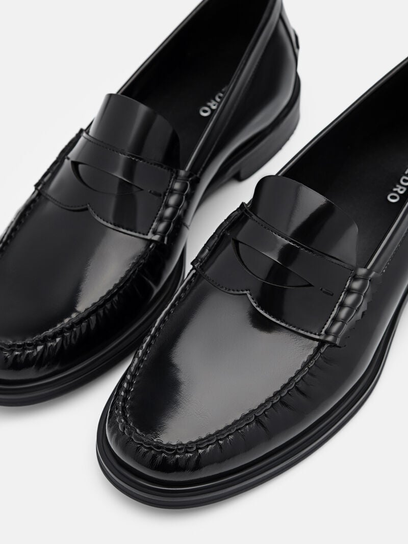 Pedro Leather Penny Men Loafers Black | Q9Q-2115
