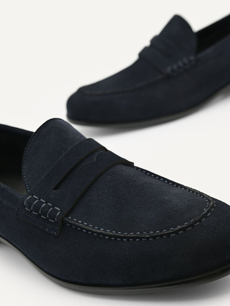 Pedro Leather Penny Men Loafers Navy | Q9Q-2111
