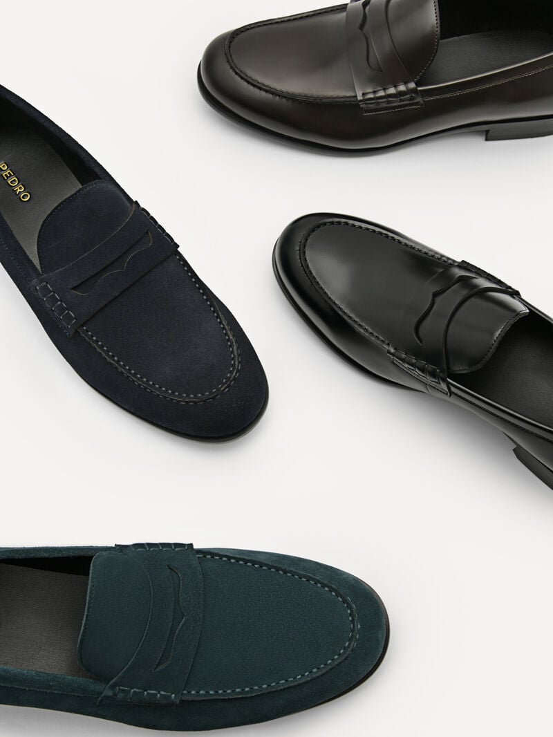Pedro Leather Penny Men Loafers Navy | Q9Q-2111