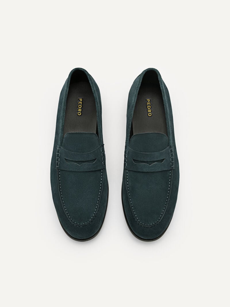 Pedro Leather Penny Men Loafers Teal | Q9Q-2112