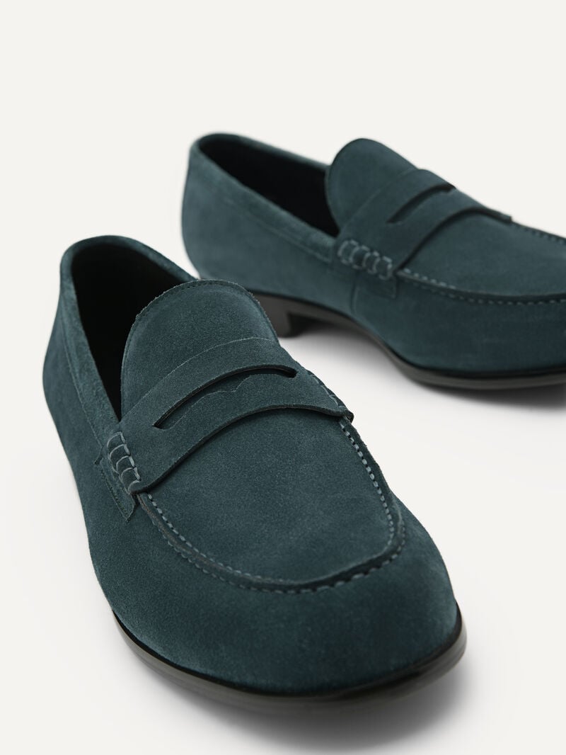 Pedro Leather Penny Men Loafers Teal | Q9Q-2112