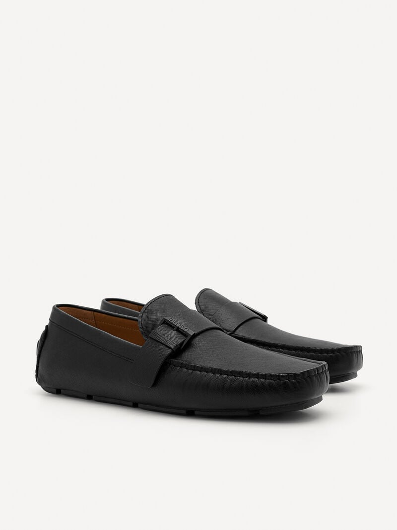 Pedro Leather Strap Men Moccasins Black | Q9Q-1712