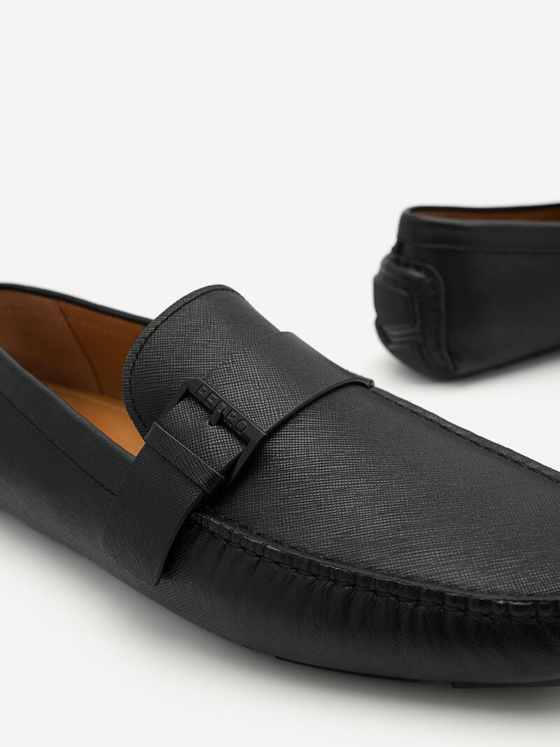 Pedro Leather Strap Men Moccasins Black | Q9Q-1712