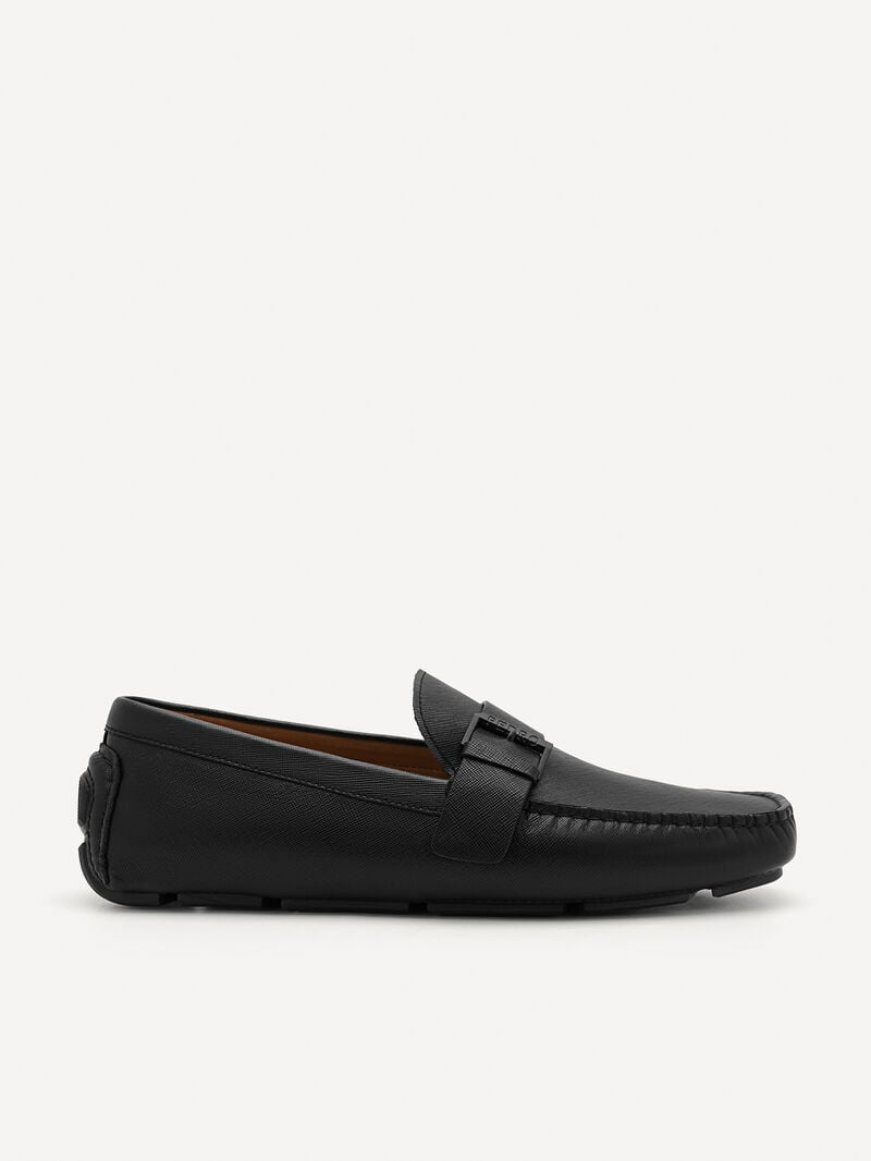 Pedro Leather Strap Men Moccasins Black | Q9Q-1712