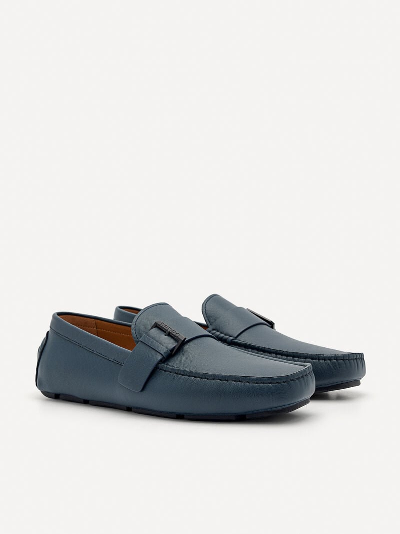 Pedro Leather Strap Men Moccasins Navy | Q9Q-1714