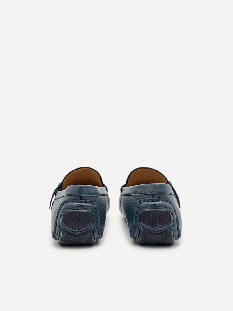 Pedro Leather Strap Men Moccasins Navy | Q9Q-1714