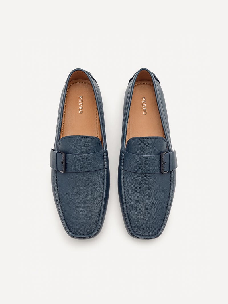 Pedro Leather Strap Men Moccasins Navy | Q9Q-1714