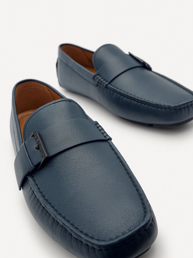 Pedro Leather Strap Men Moccasins Navy | Q9Q-1714
