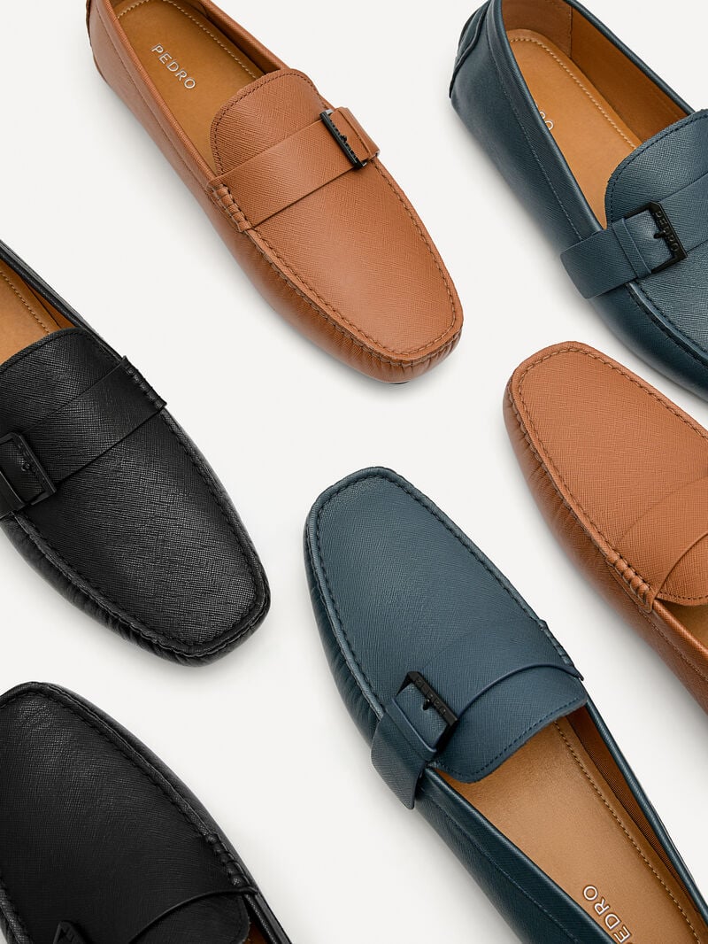 Pedro Leather Strap Men Moccasins Navy | Q9Q-1714