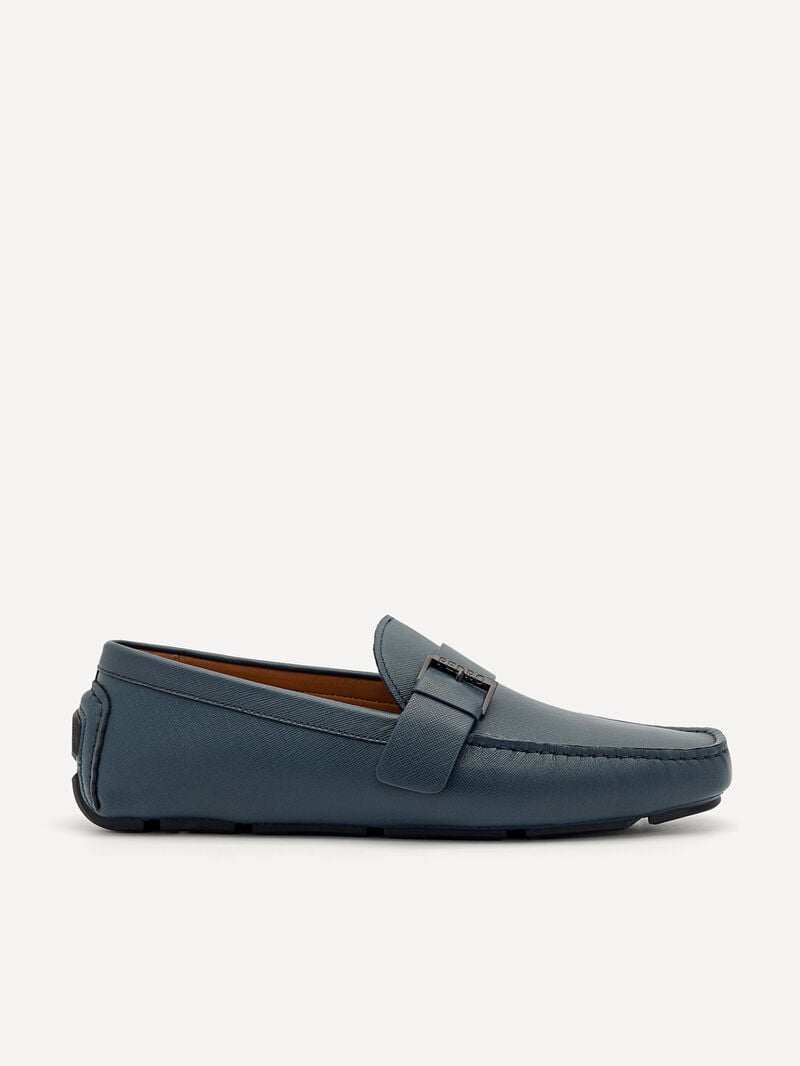 Pedro Leather Strap Men Moccasins Navy | Q9Q-1714