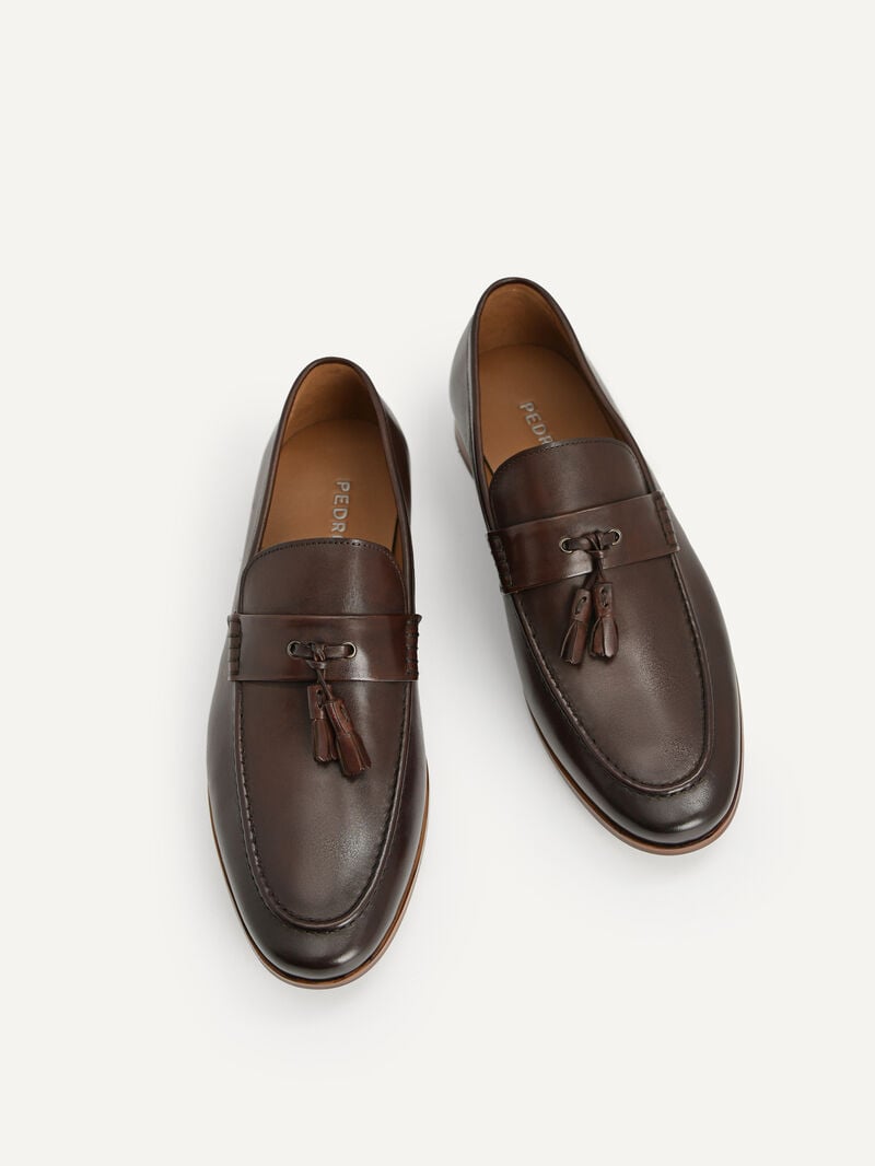 Pedro Leather Tasselled Men Loafers Dark Brown | Q9Q-1710