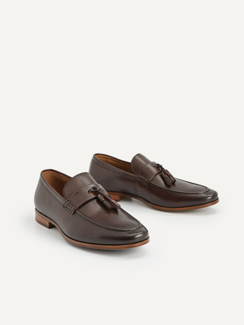 Pedro Leather Tasselled Men Loafers Dark Brown | Q9Q-1710