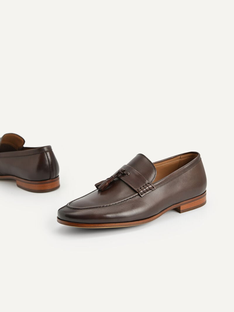 Pedro Leather Tasselled Men Loafers Dark Brown | Q9Q-1710