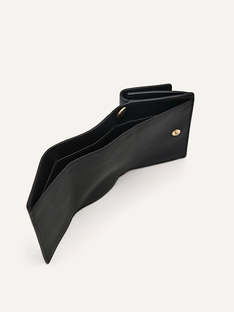 Pedro Leather Tri-Fold Women Wallets Black | Q9Q-932