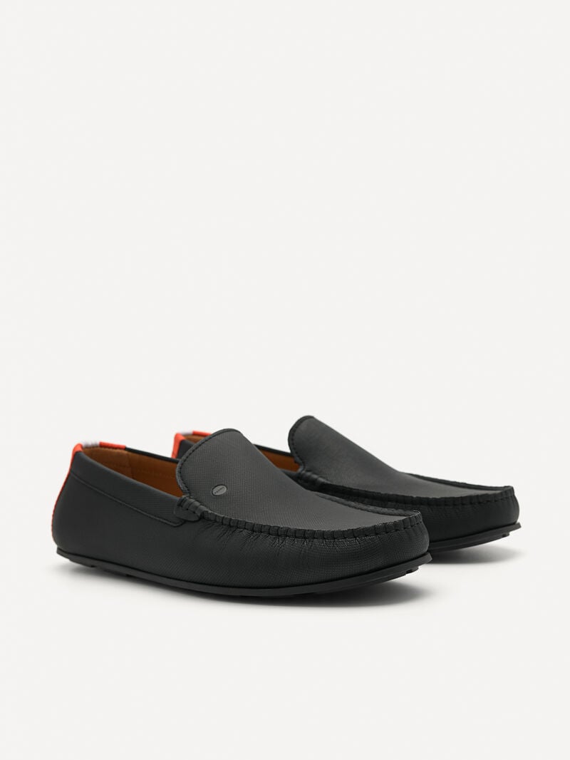 Pedro Leather & Fabric Slip-On Men Moccasins Black | Q9Q-1767