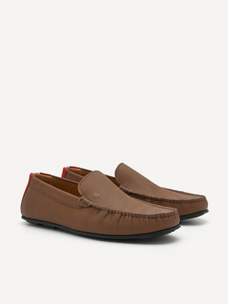 Pedro Leather & Fabric Slip-On Men Moccasins Brown | Q9Q-1766