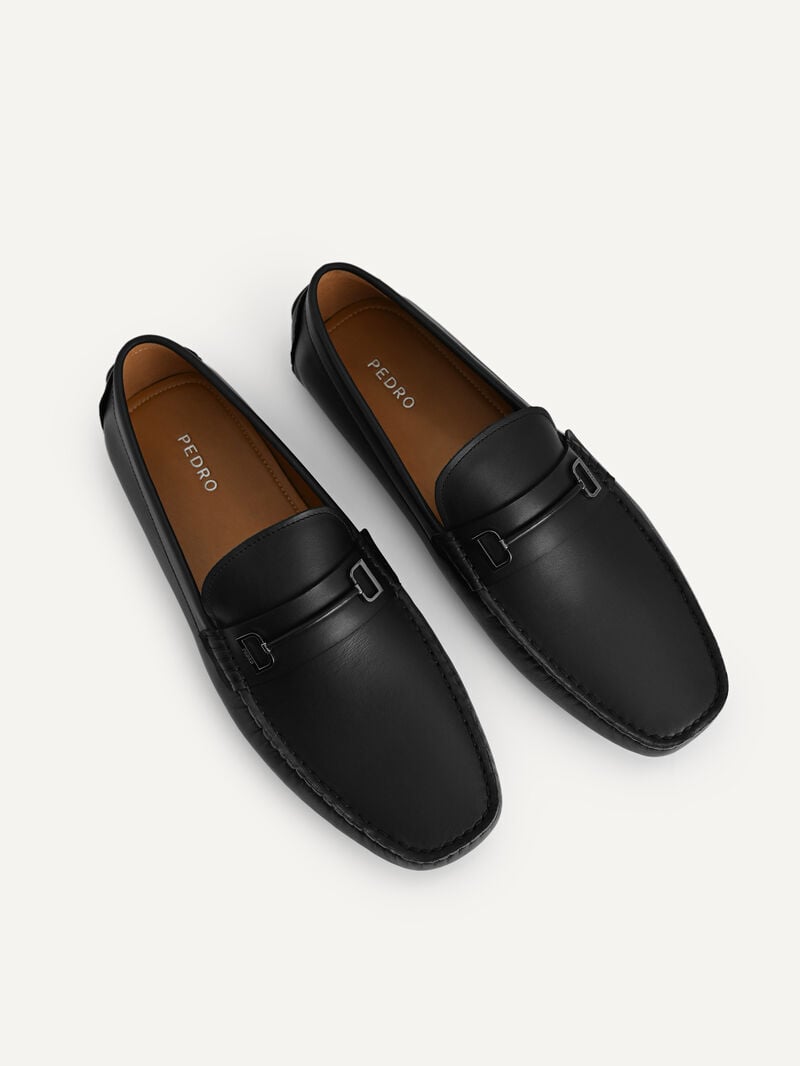 Pedro Leather with Metal Bit Men Moccasins Black | Q9Q-1704
