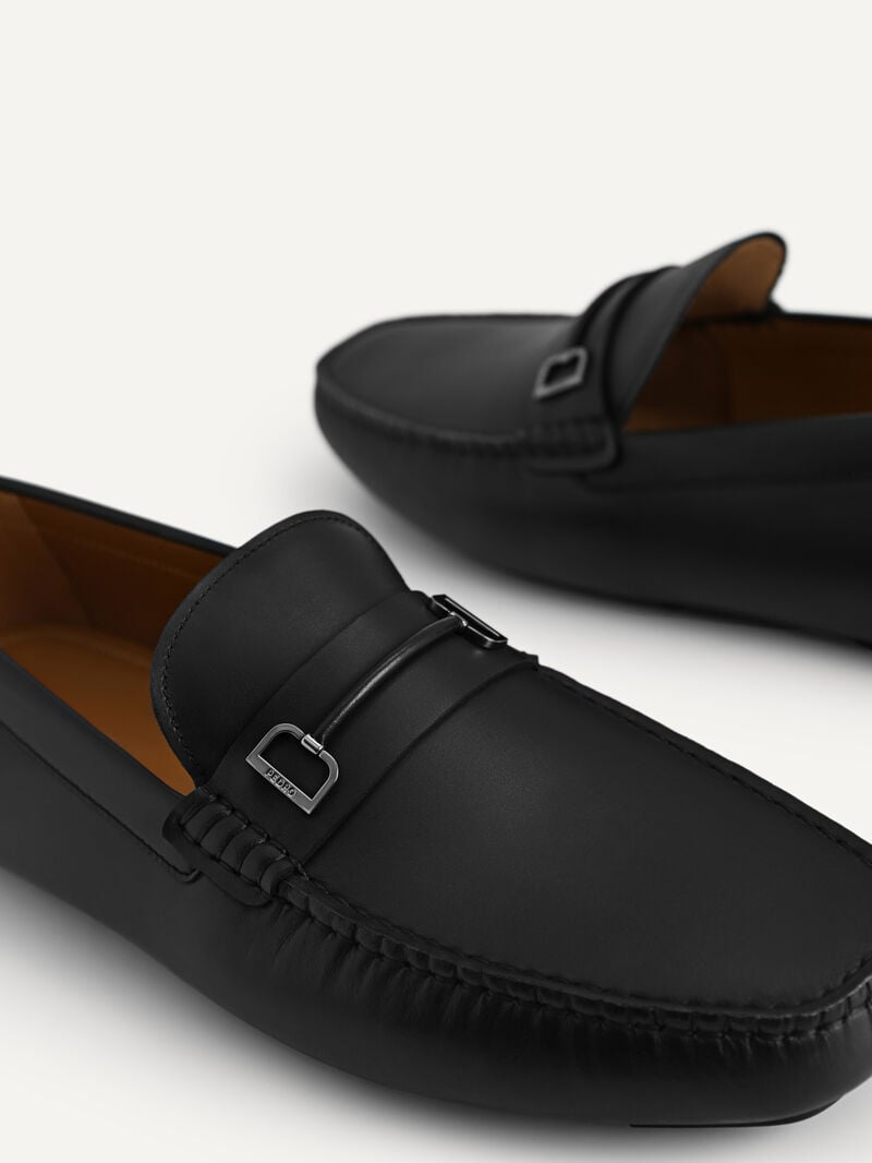 Pedro Leather with Metal Bit Men Moccasins Black | Q9Q-1704