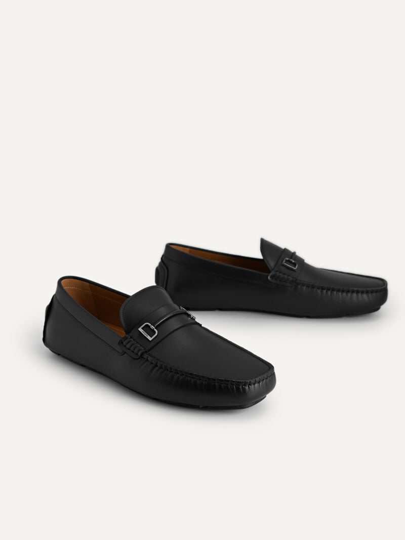 Pedro Leather with Metal Bit Men Moccasins Black | Q9Q-1704