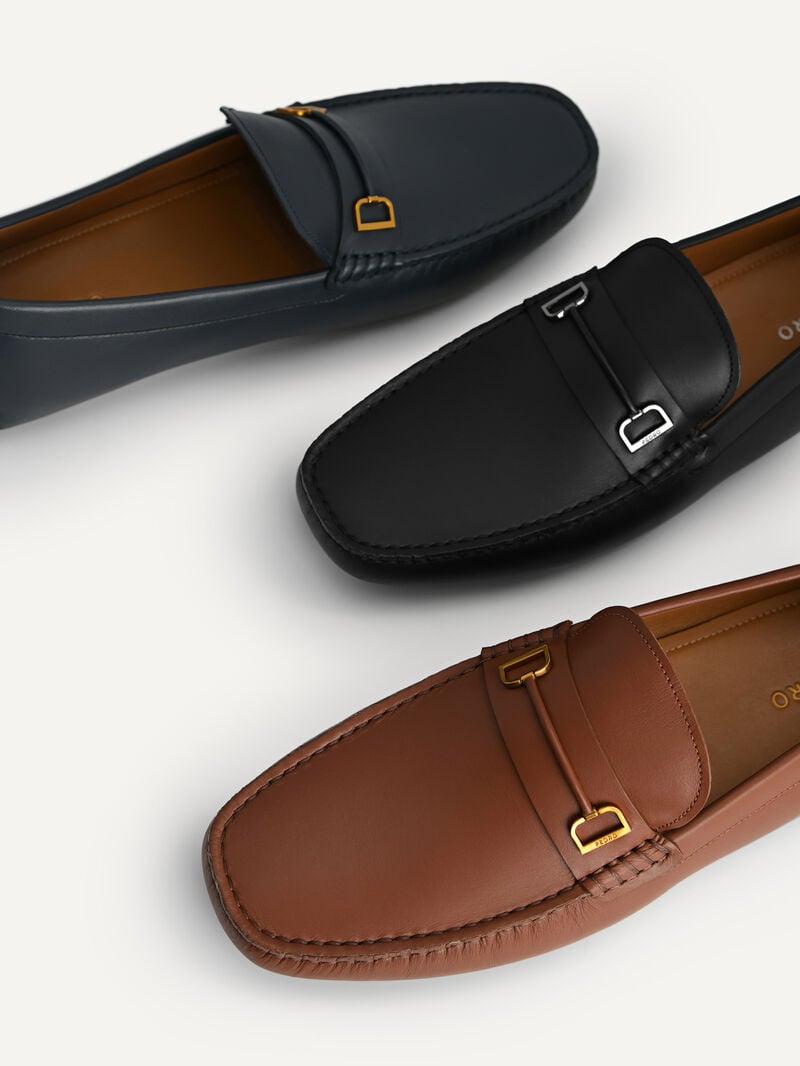 Pedro Leather with Metal Bit Men Moccasins Black | Q9Q-1704