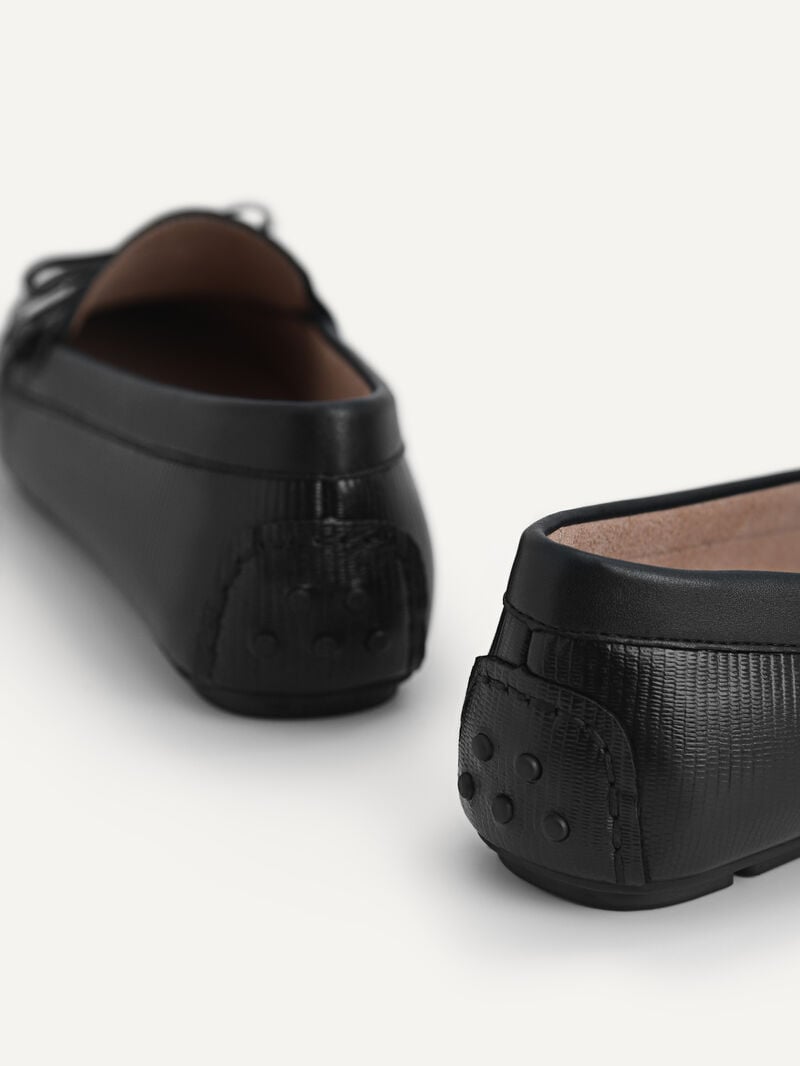 Pedro Lizard-effect Leather Bow Moccasins Women Flats Black | Q9Q-1700