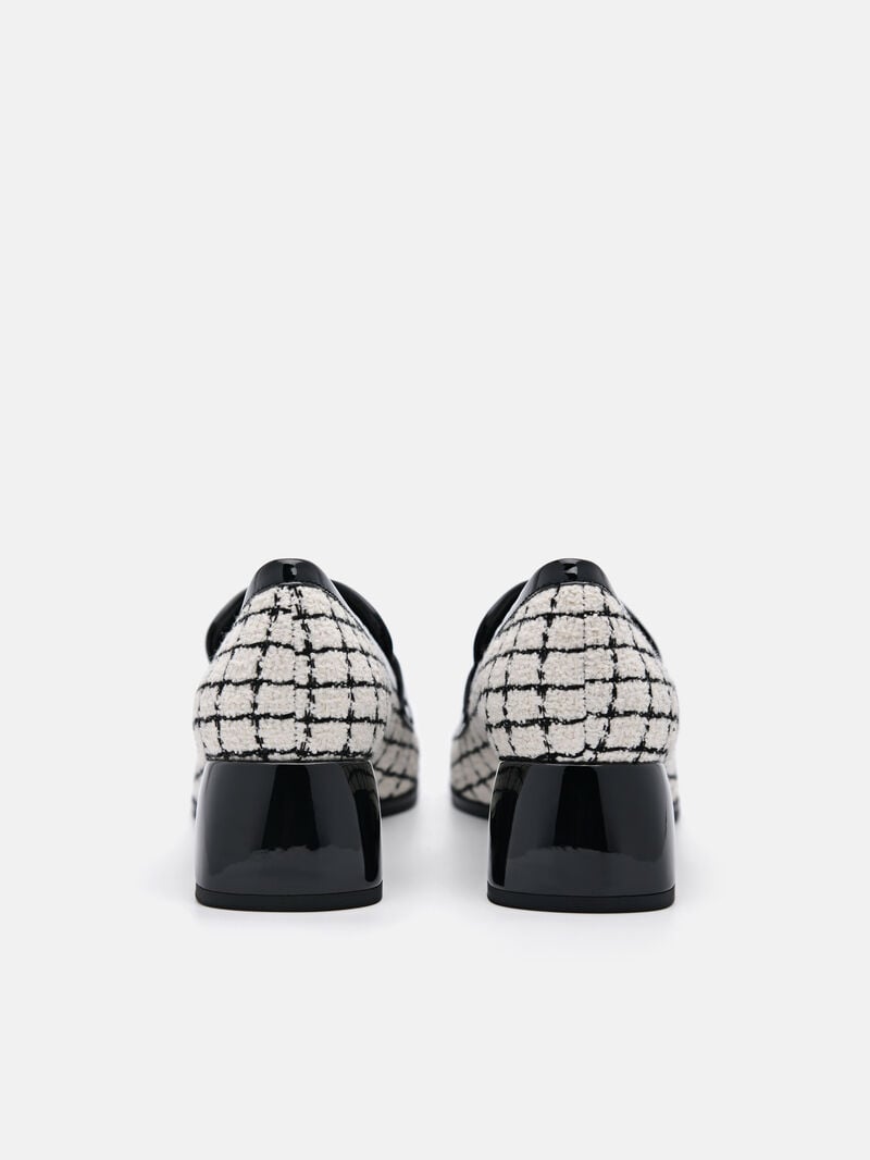 Pedro Maggie Leather Tweed Loafers Women Low Heels Chalk | Q9Q-2174