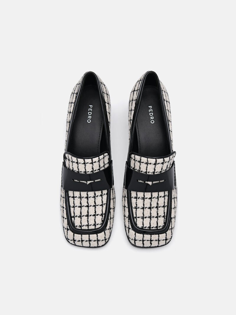 Pedro Maggie Leather Tweed Loafers Women Low Heels Chalk | Q9Q-2174