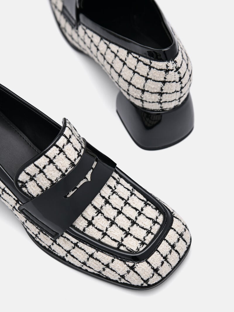 Pedro Maggie Leather Tweed Loafers Women Low Heels Chalk | Q9Q-2174