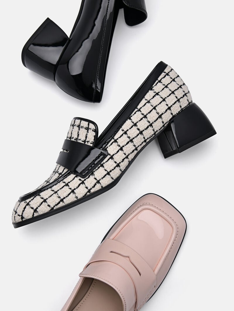 Pedro Maggie Leather Tweed Loafers Women Low Heels Chalk | Q9Q-2174