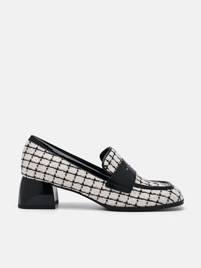 Pedro Maggie Leather Tweed Loafers Women Low Heels Chalk | Q9Q-2174