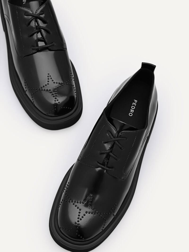 Pedro Maisie Leather Derby Shoes Women Flats Black | Q9Q-1697