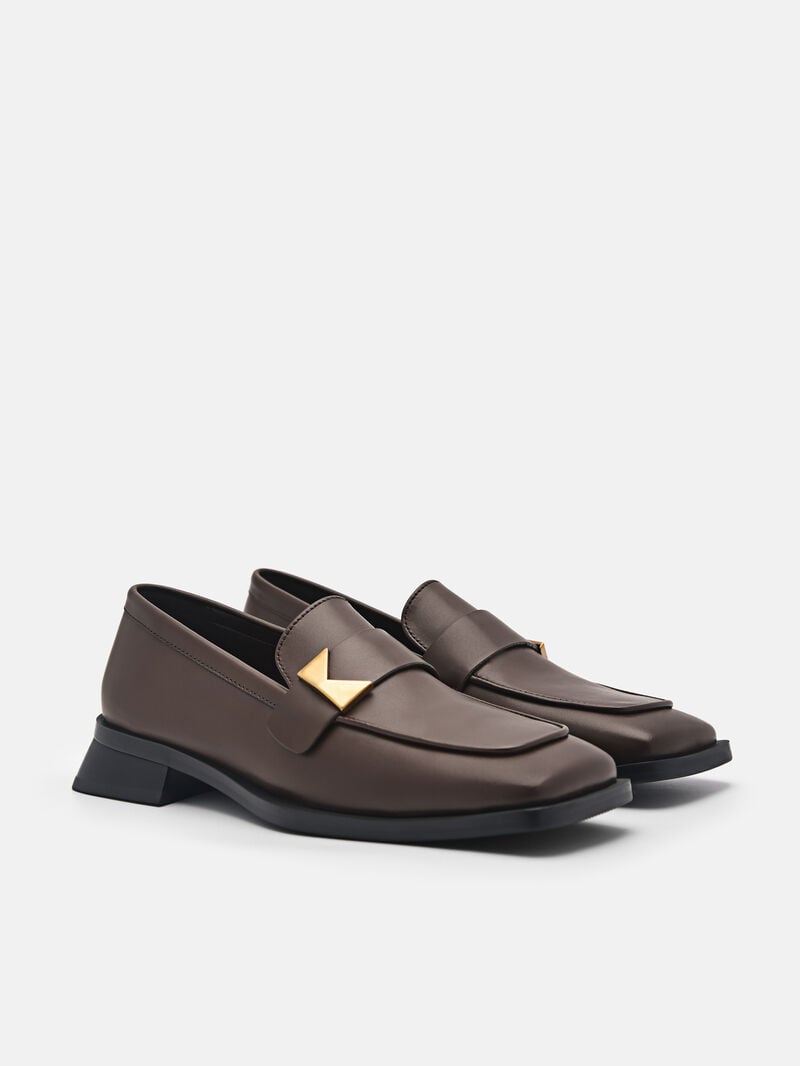 Pedro Marion Leather Loafers Women Flats Dark Brown | Q9Q-1695