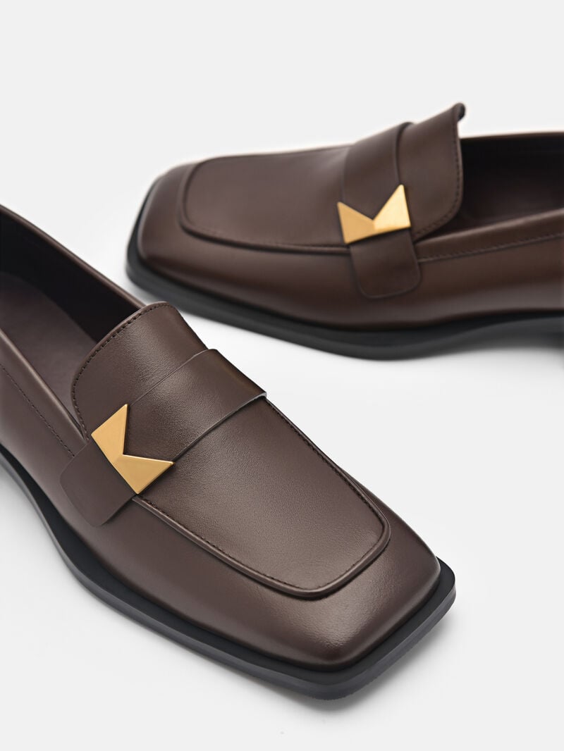 Pedro Marion Leather Loafers Women Flats Dark Brown | Q9Q-1695