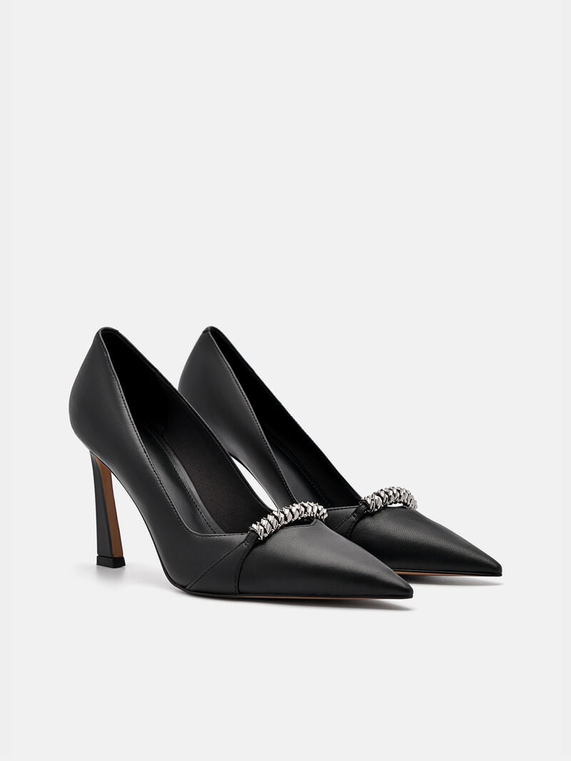 Pedro Mia Leather Women Pumps Black | Q9Q-1430