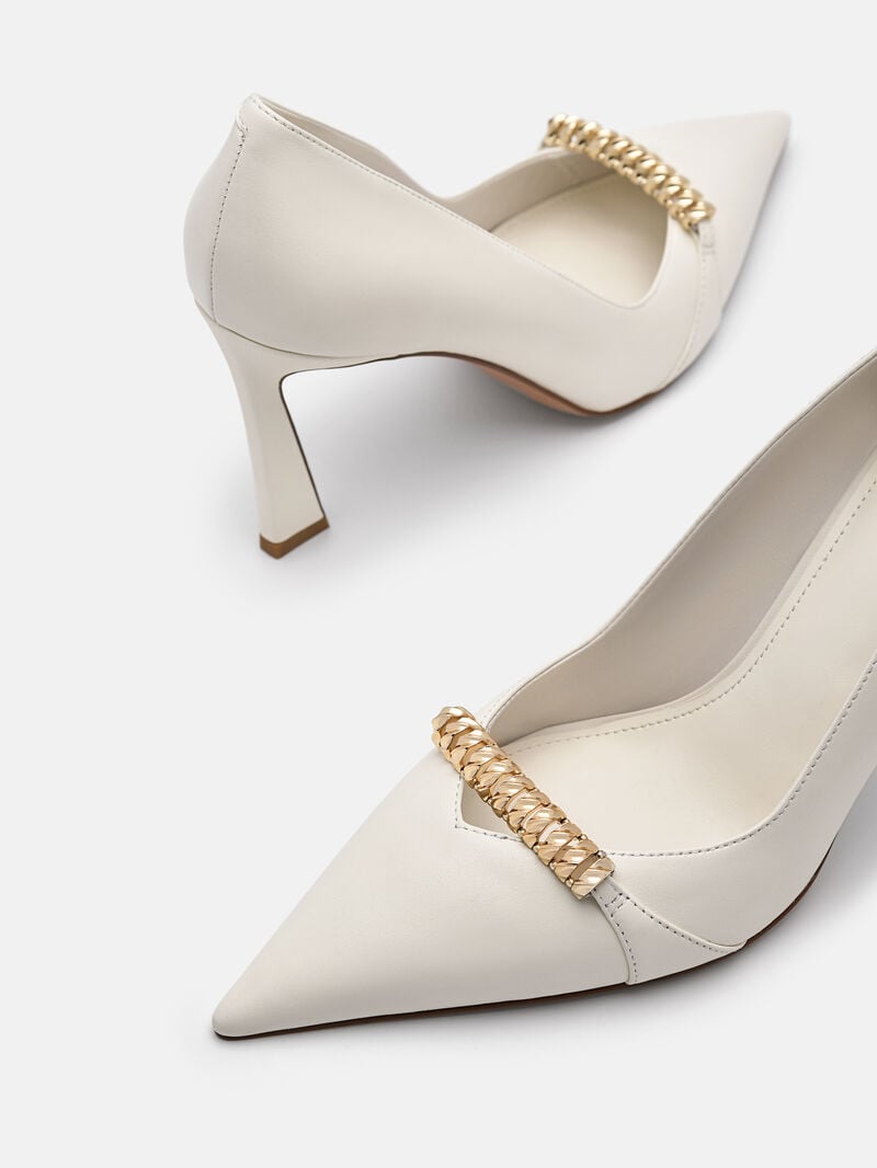 Pedro Mia Leather Women Pumps Chalk | Q9Q-1431