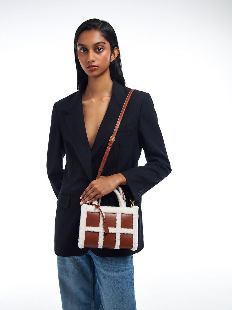 Pedro Mini Quilted Faux Fur Handbag Women Top Handle Bags Brown | Q9Q-1159