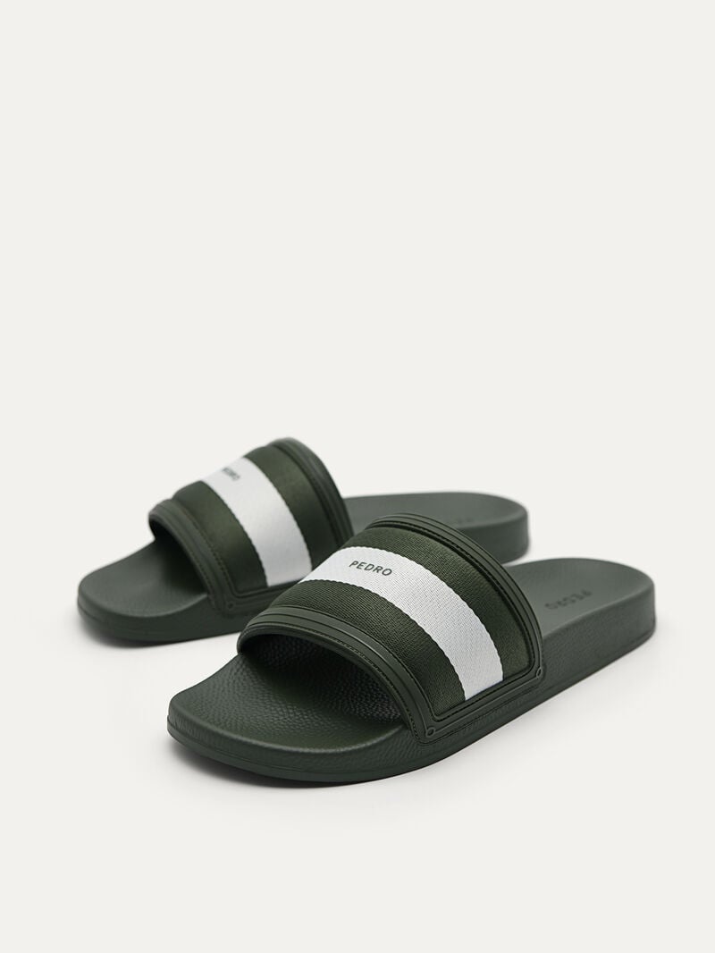 Pedro Nylon Fabric Banded Slides Men Sandals Military Green | Q9Q-1648