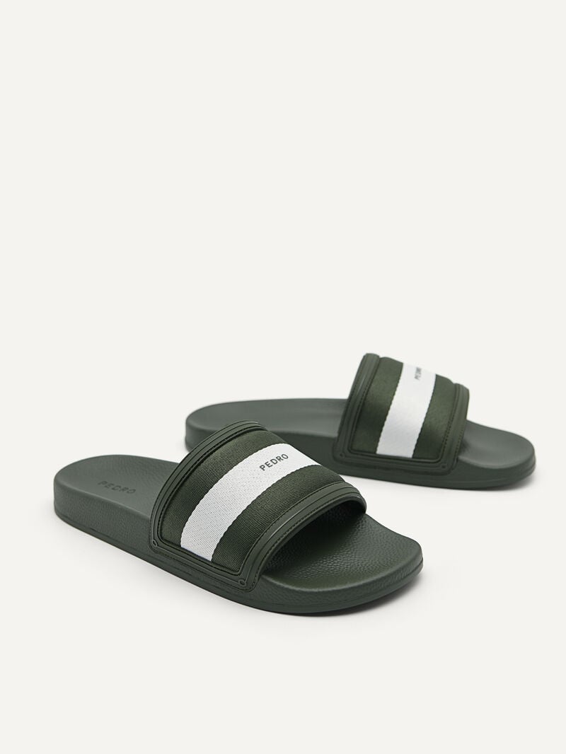 Pedro Nylon Fabric Banded Slides Men Sandals Military Green | Q9Q-1648