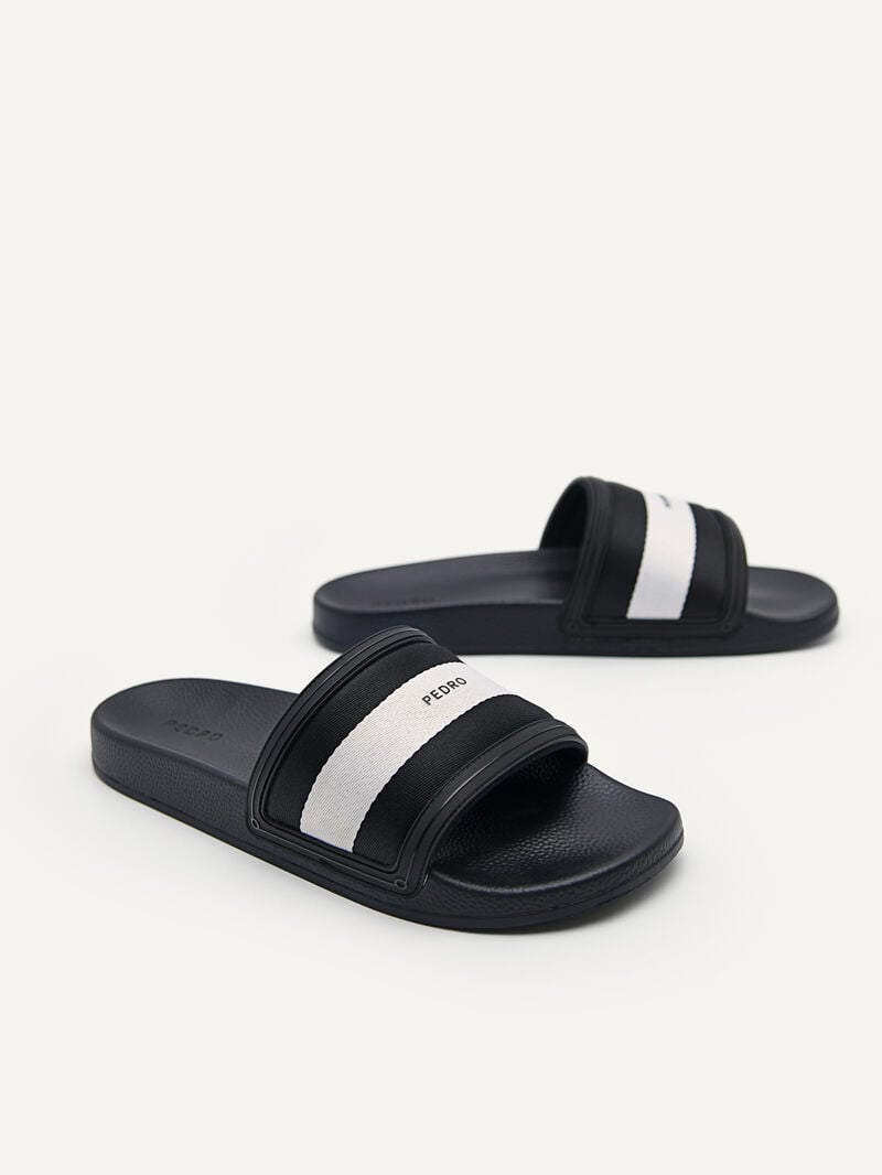 Pedro Nylon Fabric Banded Slides Men Sandals Black | Q9Q-1647